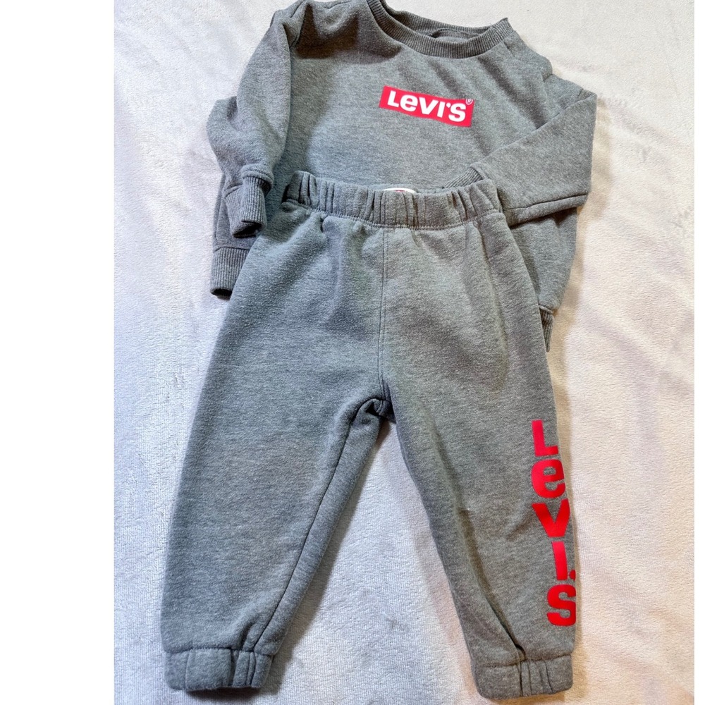 Levis Kids Heather Gray Fleece Sweatshirt and Joggers Tracksuit Set 12M